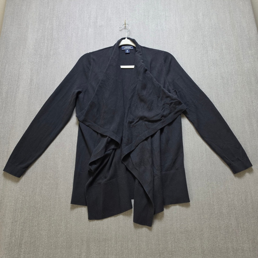 Lands' End Cardigan Women M Navy Blue Draped Waterfall Open Front 100% Cotton